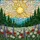 Golden Sun Stained Glass Mountains Forest Meadow Poppies Daisies Lupines Wildflowers Stained Glass Suncatcher - 5