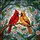Stained Glass Red Golden Cardinals Nuzzling Tree Branch - Tiffany Style Mosaic Stained Glass Suncatcher - 5