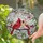 Red Cardinal Peach Bird Cherry Blossom Berries Branch - Tiffany Stained Glass Art Stained Glass Suncatcher - 2