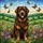 Newfoundland Dog Stained Glass Wildflowers Butterflies Tiffany Style - Dog Lover Gift Art Stained Glass Suncatcher - 5