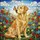 Golden Retriever Dog Stained Glass Art with Butterfly - Tiffany Jewel Tones Meadow Flowers Sky Stained Glass Suncatcher - 5