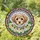 Fluffy Puppy Stained Glass Design with Rose Wreath & Geometric Mosaic Tiffany Style Stained Glass Suncatcher - 1