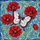 White Butterfly Red Poppy Tiffany Glass - Stained Glass Mosaic Sky & Green Foliage Stained Glass Suncatcher - 5