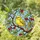 Cheerful Yellow Canary Finch Tiffany Stained Glass Art with Red Berries, Green Leaves Stained Glass Suncatcher - 1