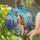 Cocker Spaniel Dog Monarch Butterfly Stained Glass Purple Lupines Yellow Daisies Stained Glass Suncatcher - 2