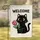 Black Cat Holding Pink Tulip Welcome Message Home Decor Gift Garden Flag - 1