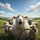 Comical Expressive Sheep Rolling Hills Sunlit Sky Clouds - Animal Lover Journey Gift Spare Tire Cover - 6