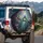Indian Peacocks Cascading Tail Feathers Cherry Blossoms Lush Forest - Wildlife Lover Gift Spare Tire Cover - 3
