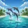 Leaping Bottlenose Dolphins Ocean Waves Tropical Island Palm Trees - Wildlife Lover Gift Spare Tire Cover - 6