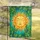 Golden Smiling Sun Wavy Rays Green Teal Leaves Lush Foliage Golden Speckles Home Decor Gift Garden Flag - 5