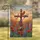 Red Cardinal American Flag Cross Poppies God Bless America - Patriotic Decor Garden Flag - 1