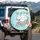 Floating Smiling Clouds Rainbow Arcs Pink Outline Stars - Everyday Car Decor Gift Spare Tire Cover - 3