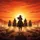 Four Cowboys Horseback Dusty Western Desert Sunset - Western Film Fan Gift Spare Tire Cover - 6