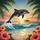 Leaping Dolphin Ocean Waves Hibiscus Palm Fronds Tropical Sunset - Beach Lover Gift Spare Tire Cover - 6