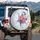 Pink Flowering Blooms Stamens Dark Smoke Wisps Silver Clouds - Home Decor Gift Spare Tire Cover - 3