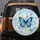 Blue Morpho Butterflies White Blossoms Foliage Sky - Nature Lover Gift Spare Tire Cover - 5