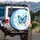 Blue Morpho Butterflies White Blossoms Foliage Sky - Nature Lover Gift Spare Tire Cover - 3