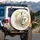 Adult & Pup White Wolves Blue Eyes Gold Leaf Accents - Wildlife Lover Gift Spare Tire Cover - 3