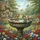 Antique Stone Birdbath Songbirds Dragonflies Lush Garden - Garden Lover Gift Spare Tire Cover - 6