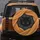 Black Cat Peeking Yellow-Gold Eyes Warm Orange Fabric - Cat Lover Vehicle Accessory Gift Spare Tire Cover - 5