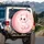 Pink Cartoon Cat Large Eyes Cheeks Stars - Vehicle Decor Cat Lover Gift Spare Tire Cover - 3