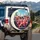 Vibrant Flamingos Driving Cityscape - Tropical Travel Gift for Wildlife Lover Spare Tire Cover - 3