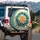 Teal Turquoise Golden Peony Flower Abundant Petals Unfurling Leaves - Travel Essentials Spare Tire Cover - 3
