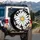 Prominent Daisy Floral Field White Petals Golden Center Black Background Everyday Style Spare Tire Cover - 3