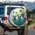 Lush Blue Grapes Verdant Grapevines Aged Tiled Wall - Garden Decor Gift Spare Tire Cover - 3