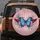 Blue Morpho Butterfly Pink Plumeria Red Feathers Foliage - Nature Lover Gift Spare Tire Cover - 5