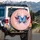 Blue Morpho Butterfly Pink Plumeria Red Feathers Foliage - Nature Lover Gift Spare Tire Cover - 3