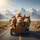Cheerful Capybaras Driving Sun-Drenched Desert Road & Mountains - Wildlife Lover Gift Spare Tire Cover - 6