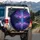 Neon Blue Light Beam Mountain Lake Landscape Celestial Stars - Nature Lover Gift Spare Tire Cover - 3
