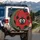 Charming Ladybug Face Antennae Red Background Green Foliage - Garden Lover Gift Spare Tire Cover - 3