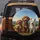 Cheerful Fluffy Dogs Rolling Hills Sky Scene - Pet Owner Outdoor Adventure Gift Spare Tire Cover - 5