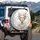 Ethereal Goddess Face Glowing Orange Eyes Golden Linear Patterns - Home Decor Gift Spare Tire Cover - 3