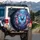 Glowing Blue Butterfly Pink Lavender Chrysanthemum Floral Garden - Wildlife Lover Gift Spare Tire Cover - 3