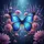 Glowing Blue Butterfly Pink Lavender Chrysanthemum Floral Garden - Wildlife Lover Gift Spare Tire Cover - 6