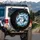 Muscular Cartoon Shark Flexing Biceps Dynamic Ocean Splash - Outdoor Adventure Gift for Him Spare Tire Cover - 3