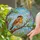 Plump Bird Fedora Hat Branch Leaves Blossoms Sky - Home Decor Gift for Bird Lover Stained Glass Suncatcher - 2