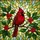 Red Cardinal Berries Green Leaves Branch - Year-Round Window Home Decor Gift for Bird Lovers Stained Glass Suncatcher - 5