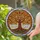Tree of Life Circular Stained Glass Frame Amber Leaves Glowing Sky Home Decor Gift Stained Glass Suncatcher - 2