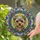 Yorkshire Terrier Dog Shaggy Fur Floral Buds Circular Border Rectangles Triangles - Home Decor Gift Stained Glass Suncatcher - 2
