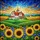 Grand White Farmhouse Red Roof Sunflowers Fields Distant Barn Landscape - Farmhouse Decor Gift Stained Glass Suncatcher - 5