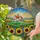 Grand White Farmhouse Red Roof Sunflowers Fields Distant Barn Landscape - Farmhouse Decor Gift Stained Glass Suncatcher - 2