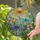 Three Dragonflies with Orange Teal Purple Wings, Blooming Garden Flowers - Home Decor Gift Stained Glass Suncatcher - 2