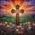 Mosaic Christian Cross Wildflower Field Sunset Hills - Religious Home Decor Gift Stained Glass Suncatcher - 4