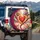 Glowing Red Heart Colorful Swirling Rays Golden Stars Flower Patterns - Vehicle Decor Gift Spare Tire Cover - 3