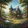 Fairytale Stone Cottage Blue Turret Enchanted Garden - Home Decor Gift for Fantasy Lover Spare Tire Cover - 6