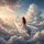 Girl on Paper Airplane Floating Cloudscape - Travel Adventure Gift Spare Tire Cover - 6